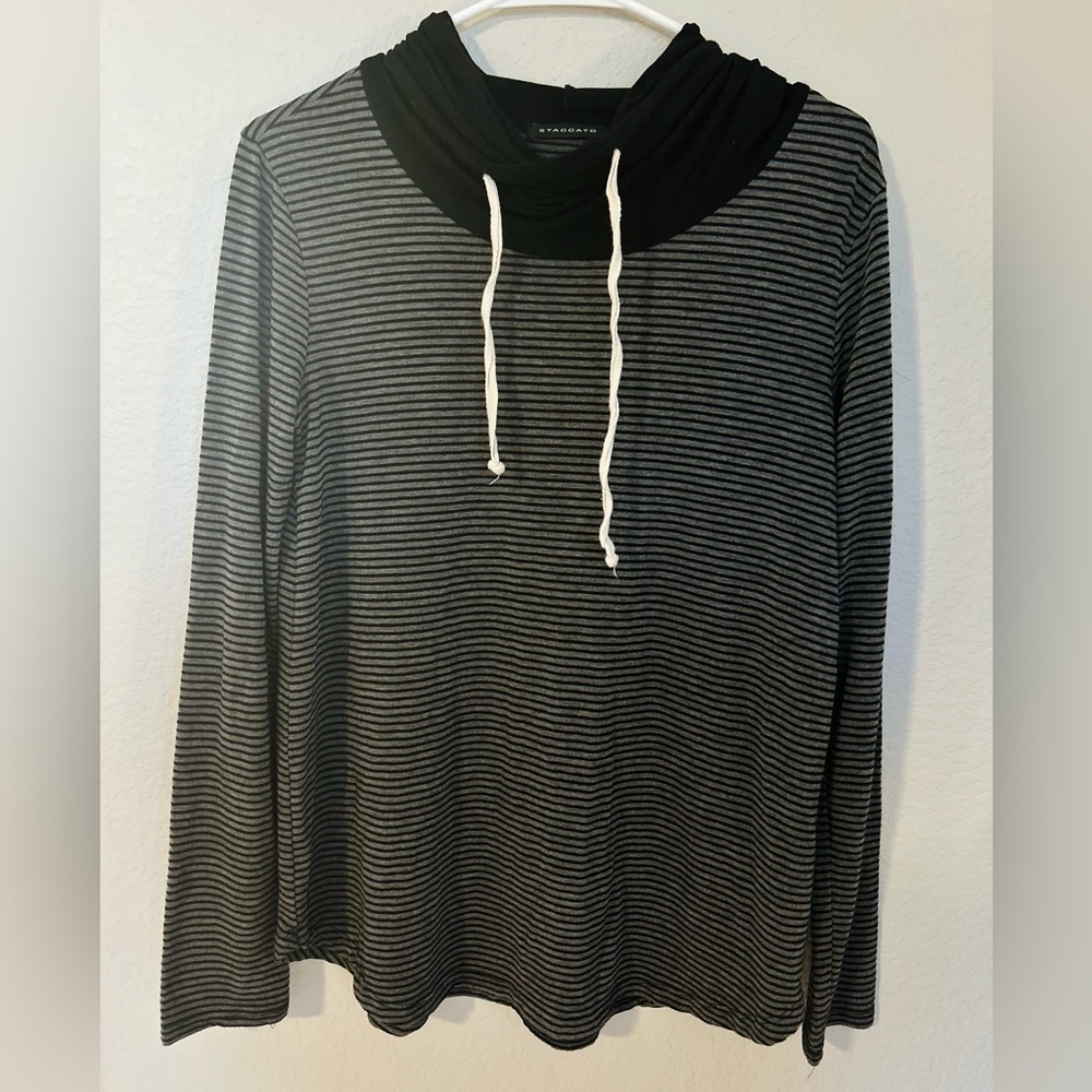 Staccato Striped Hoodie Top Elbow Patch Long Sleeve Pullover Women’s Size Medium - Picture 5 of 5